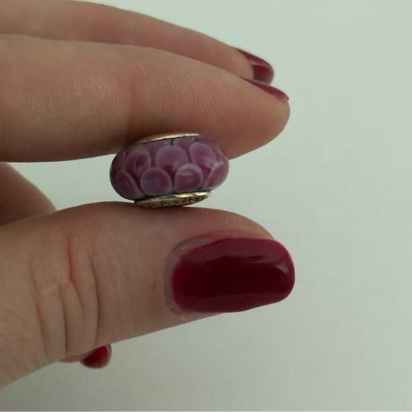 Pandora 14K Yellow Gold Pink Lotus Murano Glass Rare Retired Charm - Picture 6 of 9